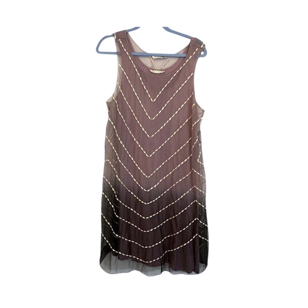 Soft Surroundings Dress Womens Size M Purple Sheer Lined Sleeveless Embroidered